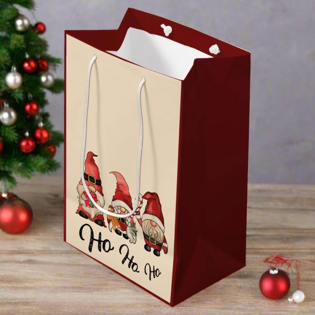 Ho Ho Ho! Cute Gnomes Nordic Christmas Winter  Medium Gift Bag (Creator Uploaded)