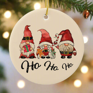 Ho Ho Ho ! Cute Nordic Gnomes Christmas Ceramic Ornament