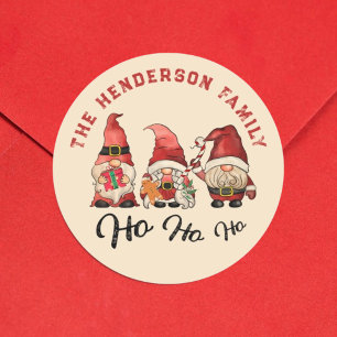 Ho Ho Ho ! Cute Nordic Gnomes Christmas Classic Round Sticker