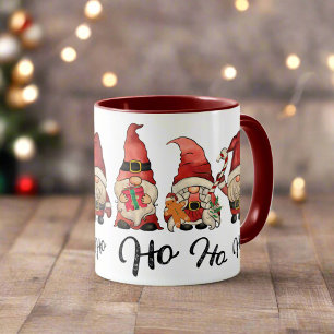 Ho Ho Ho ! Cute Nordic Gnomes Christmas Red Mug