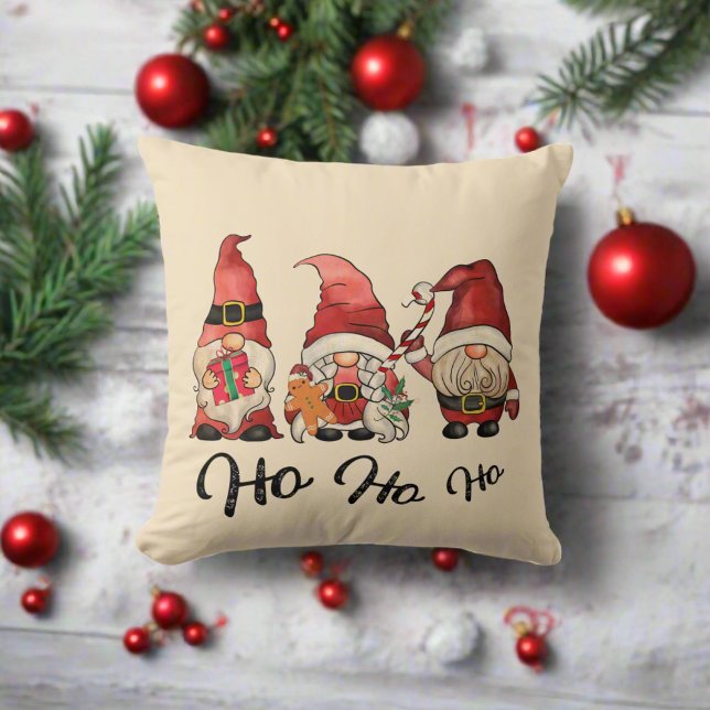 Ho Ho Ho ! Cute Nordic Gnomes Christmas  Throw Pillow (Creator Uploaded)