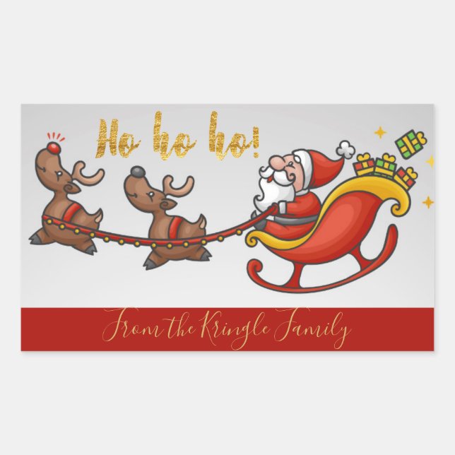 Ho Ho Ho Cute Santa Claus Personalized Christmas Rectangular Sticker (Front)