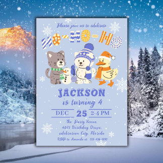 Ho Ho Ho Cute Winter Animals Christmas Birthday Invitation