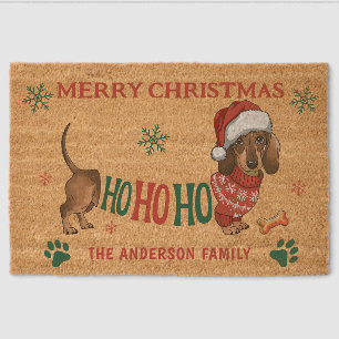 HO-HO-HO DACHSHUND CHRISTMAS  FIBER DOORMAT
