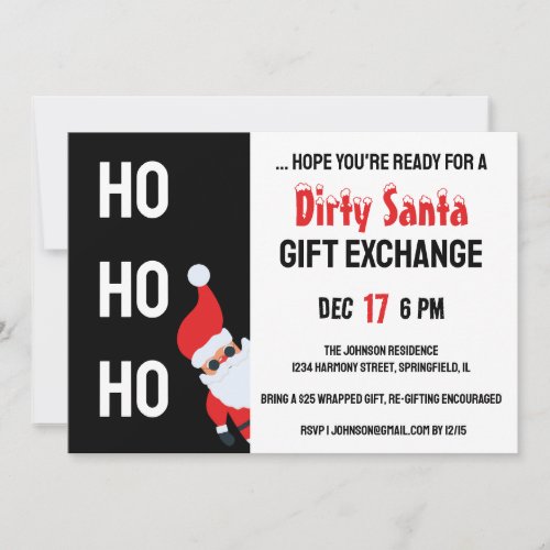 HO HO HO Dirty Santa Christmas Party Modern Invitation