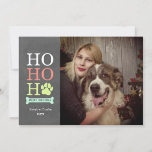 Ho Ho Ho Dog Paw Print Christmas Photo Holiday Card