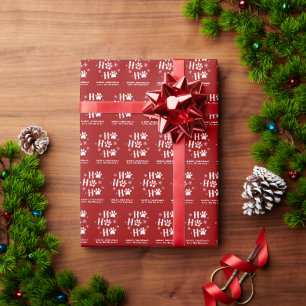 "Ho Ho Ho" Dog Paw Prints Pattern Christmas Wrapping Paper