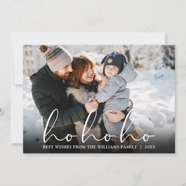 Ho Ho Ho Elegant Script Photo Christmas Holiday Card (Front)