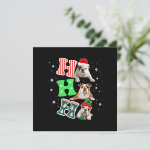 Ho Ho Ho English Bulldog Santa Reindeer Christmas  Holiday Card