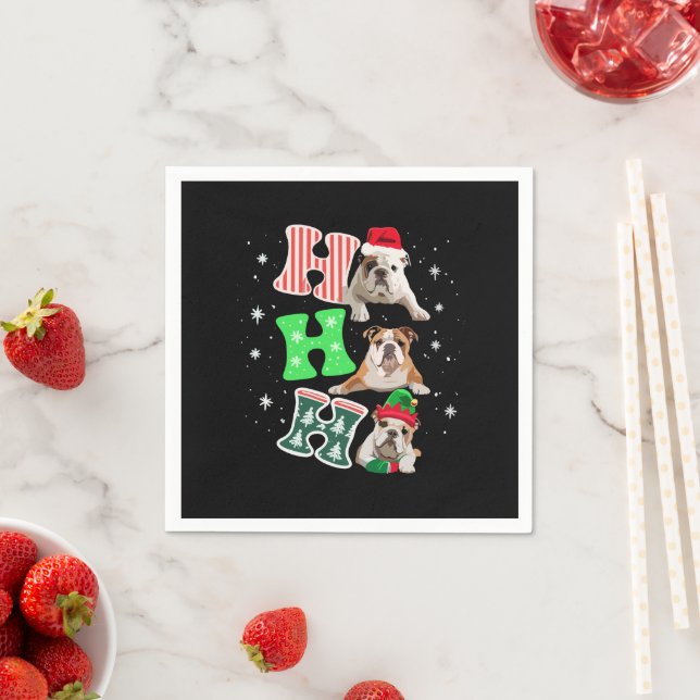 Ho Ho Ho English Bulldog Santa Reindeer Christmas  Napkins (Insitu)