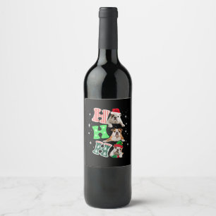Ho Ho Ho English Bulldog Santa Reindeer Christmas Wine Label