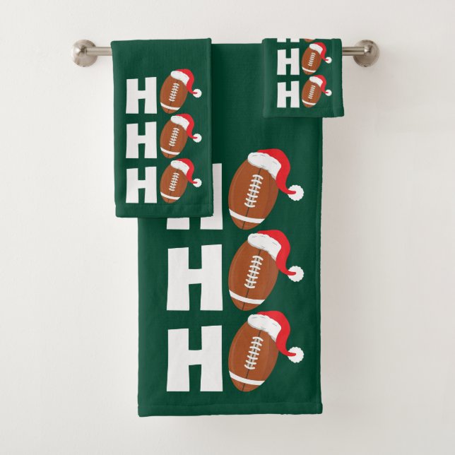 Ho Ho Ho Football | Funny Christmas Season Humor Bath Towel Set (Insitu)