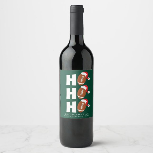 Ho Ho Ho Football | Funny Christmas Season Humor Wine Label (Front)