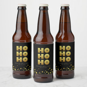 Ho Ho Ho Fun Christmas Black & Gold Beer Bottle Beer Bottle Label