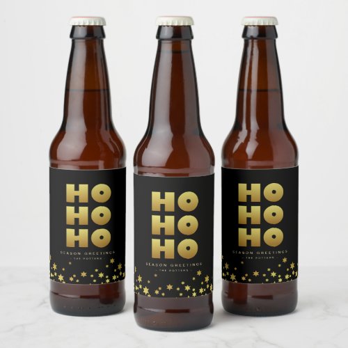Ho Ho Ho  Fun Christmas Black  Gold  Beer Bottle Beer Bottle Label