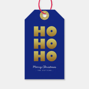 Ho Ho Ho   Fun Christmas Blue & Gold Gift Tags