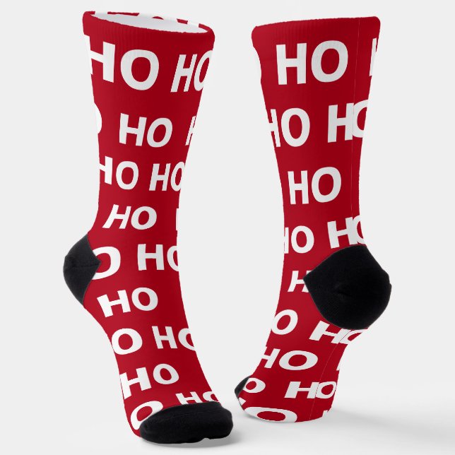 Ho Ho Ho Fun Christmas Red White Holiday Mens Socks (Angled)