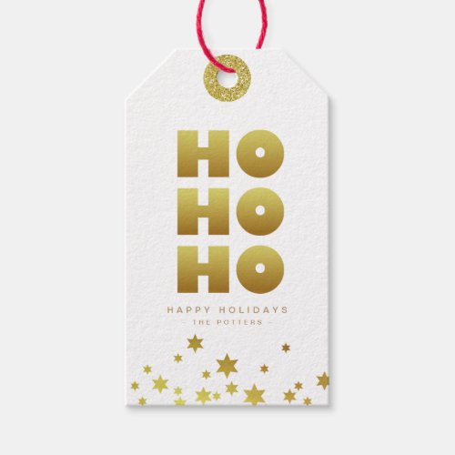 Ho Ho Ho  Fun Christmas White  Gold Mini Gift Tags