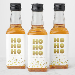 Ho Ho Ho Fun Christmas White & Gold Mini Liquor Bottle Label