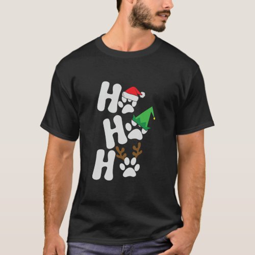 Ho Ho Ho Funny Christmas Dog Lover Dog Paw Print  T_Shirt