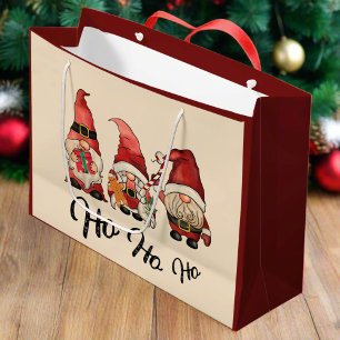 Ho Ho Ho! Funny Gnomes Nordic Christmas Winter Red Large Gift Bag