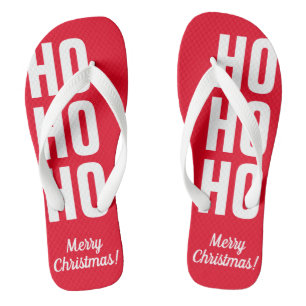 HO HO HO funny red tropical Christmas beach Flip Flops