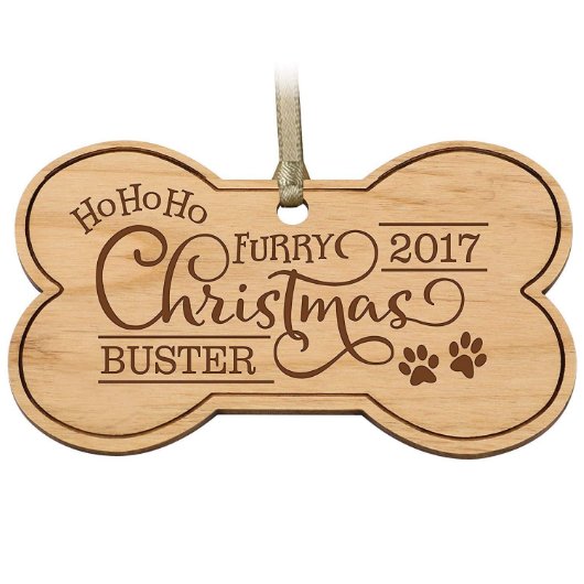 Ho Ho Ho Furry Christmas Wooden Holiday Ornament (Front)
