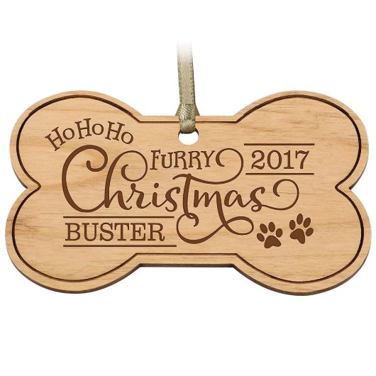 Ho Ho Ho Furry Christmas Wooden Holiday Ornament (Front)