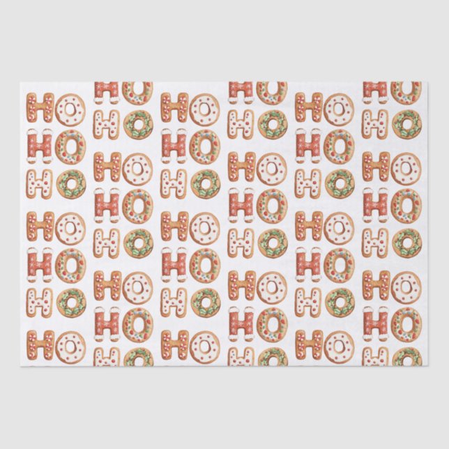 Ho Ho Ho Gingerbread Cookie Christmas Tissue Paper (Front)