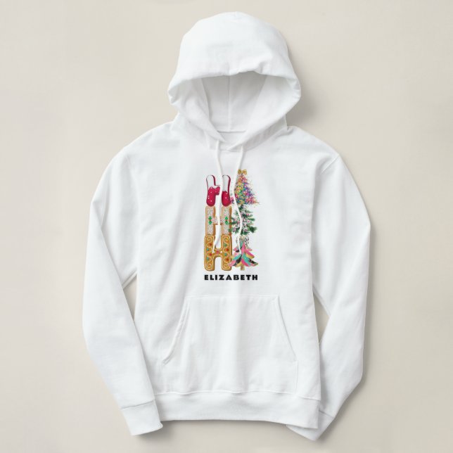 Ho Ho Ho Glitter Coquette Christmas Black & White Hoodie (Design Front)