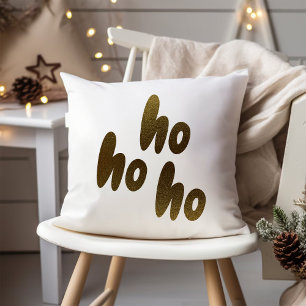 Ho Ho Ho   Gold Typography Minimalist Christmas Throw Pillow