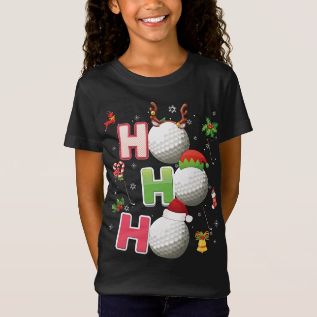 Ho Ho Ho Golf Ball Christmas Santa Elf Reindeer Me T-Shirt (Front)