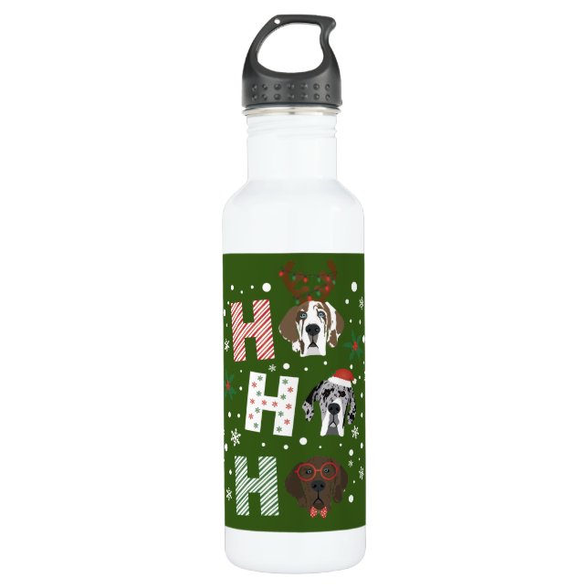 Ho Ho Ho Great Dane Merry Christmas Stainless Steel Water Bottle (Front)