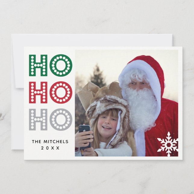 Ho Ho Ho Green Buffalo Plaid Photo Card (Front)
