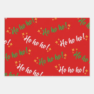 Ho Ho Ho Green Red White Yellow Wrapping Paper Sheets