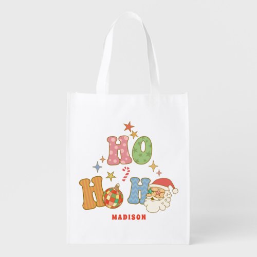 Ho Ho Ho Groovy Merry Christmas Personanlized Name Grocery Bag