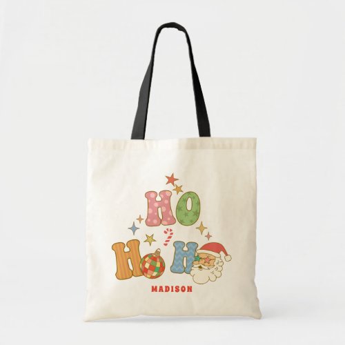 Ho Ho Ho Groovy Merry Christmas Personanlized Name Tote Bag