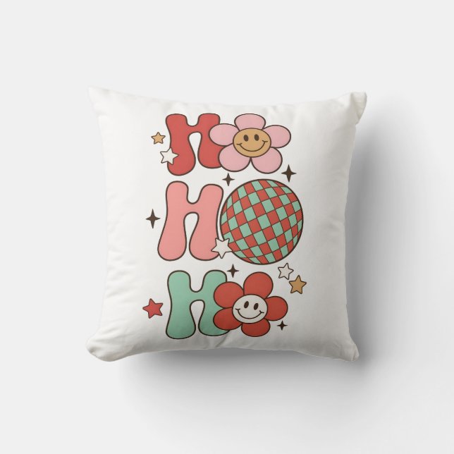 Ho Ho Ho Groovy Retro Throw Pillow (Front)