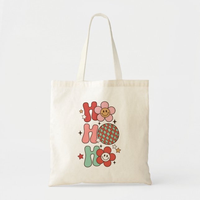 Ho Ho Ho Groovy Retro Tote Bag (Front)