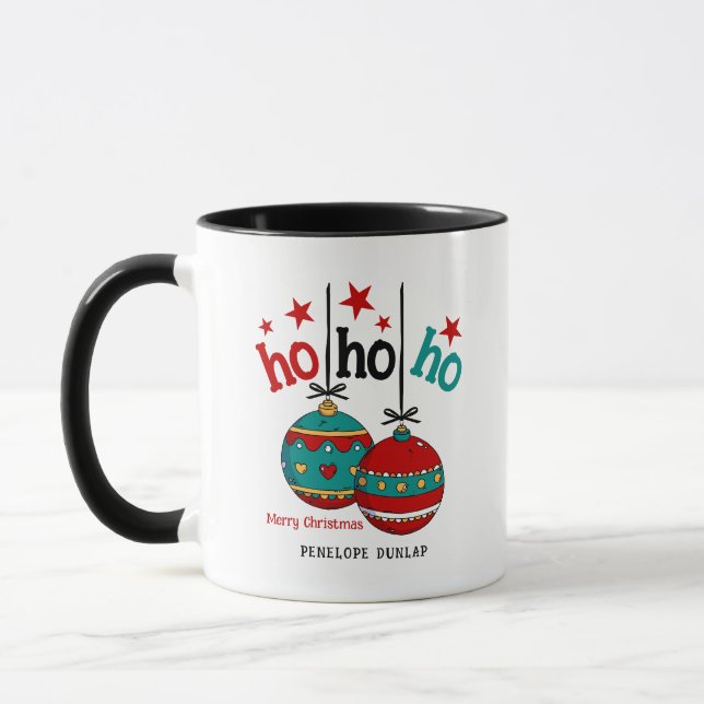 Ho Ho Ho Hanging Christmas Ornaments Festive Mug (Left)