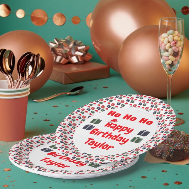 HO HO HO Happy Birthday Paper Plates (Multi)