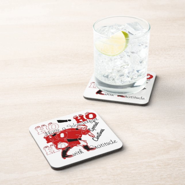 HO HO HO Have a Wonderful Christmas With Gratitude Drink Coaster (Right Side)