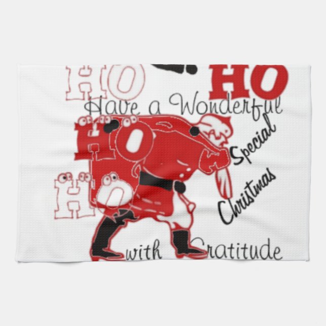 HO HO HO Have a Wonderful Christmas With Gratitude Kitchen Towel (Horizontal)