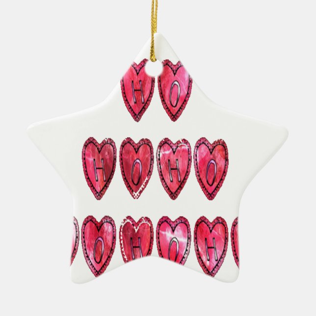 Ho Ho Ho Hearts Collection. Ceramic Ornament (Front)
