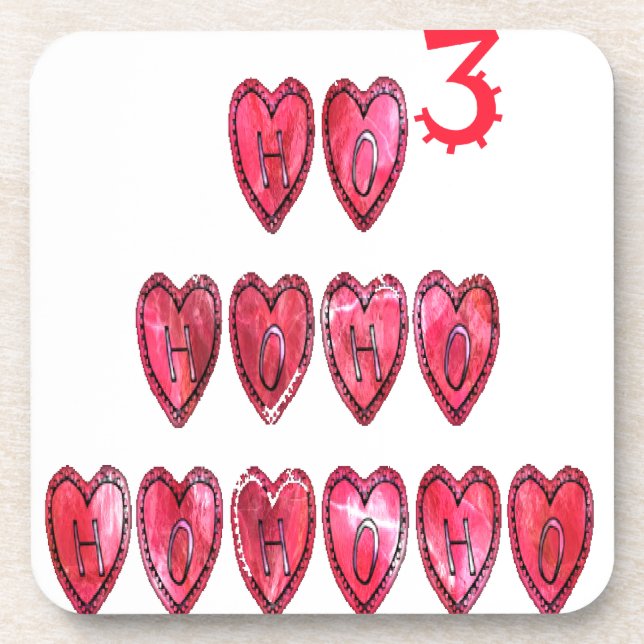 Ho Ho Ho Hearts Collection. Drink Coaster (Front)