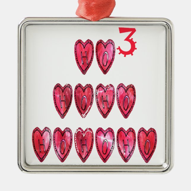 Ho Ho Ho Hearts Collection. Metal Ornament (Front)