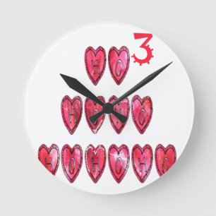 Ho Ho Ho Hearts: Whimsical Christmas Love Text Hol Round Clock