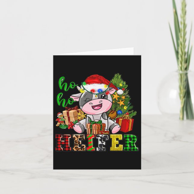 Ho Ho Ho Heifer Christmas Cow Santa Hat Farm Life  Card (Front)