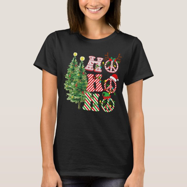 Ho Ho Ho Hippie Christmas Shirt, Peace Sign Christ T-Shirt (Front)