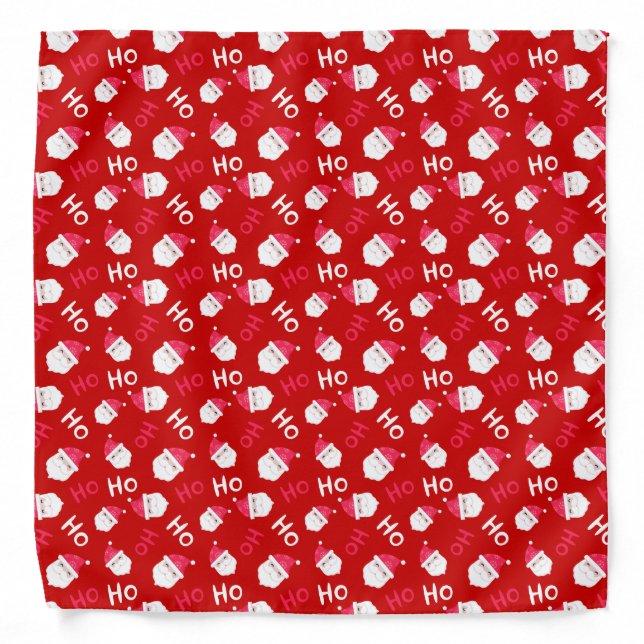 Ho Ho Ho Ho Cute Santa Head Christmas Pattern Bandana (Front)